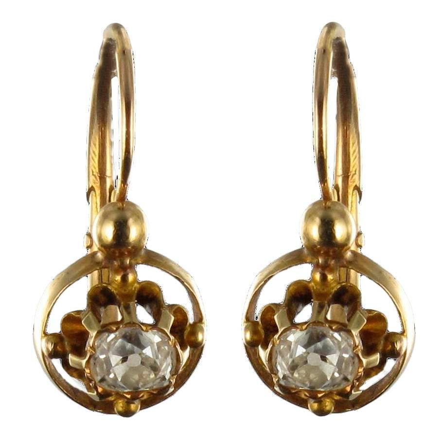French Antique Diamond Gold Sleeper Earrings For Sale at ...