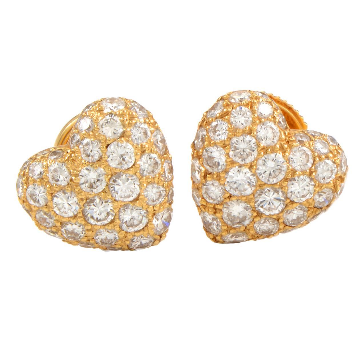 Cartier Diamond Pave Gold Heart Stud Earrings