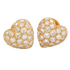 Cartier Diamond Pave Gold Heart Stud Earrings