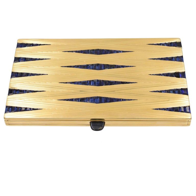 Magnificent French Retro Sapphire Gold Box For Sale