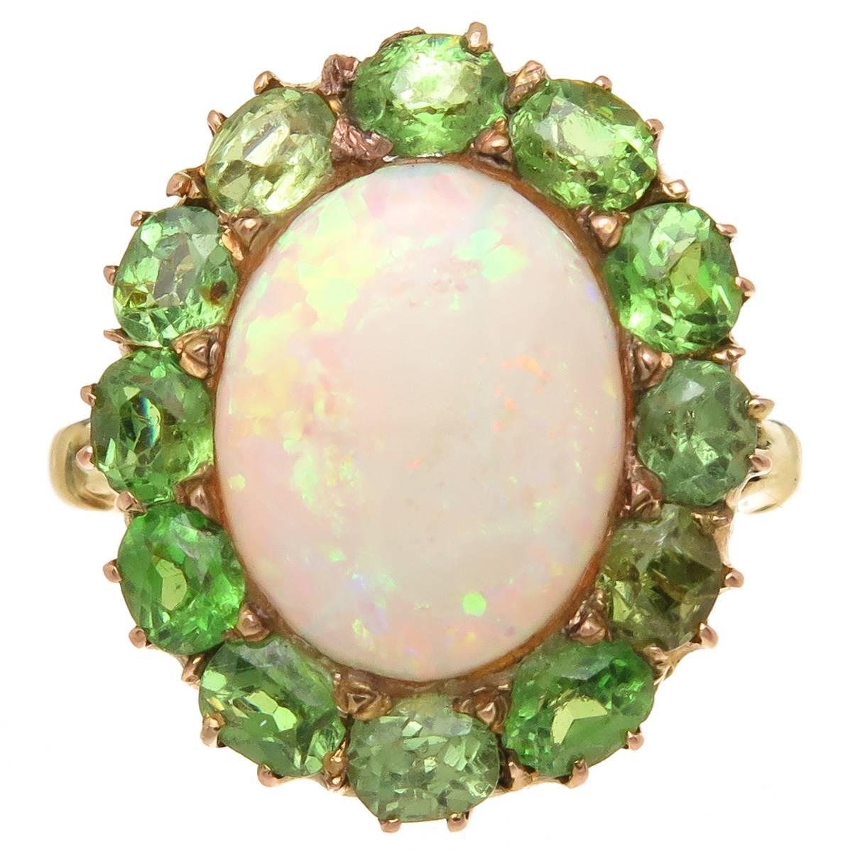 1900 Demantoid Garnet Opal Gold Ring