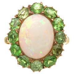 1900 Demantoid Garnet Opal Gold Ring 