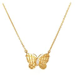 Vintage Van Cleef & Arpels Diamond Gold Butterfly Pendant Necklace
