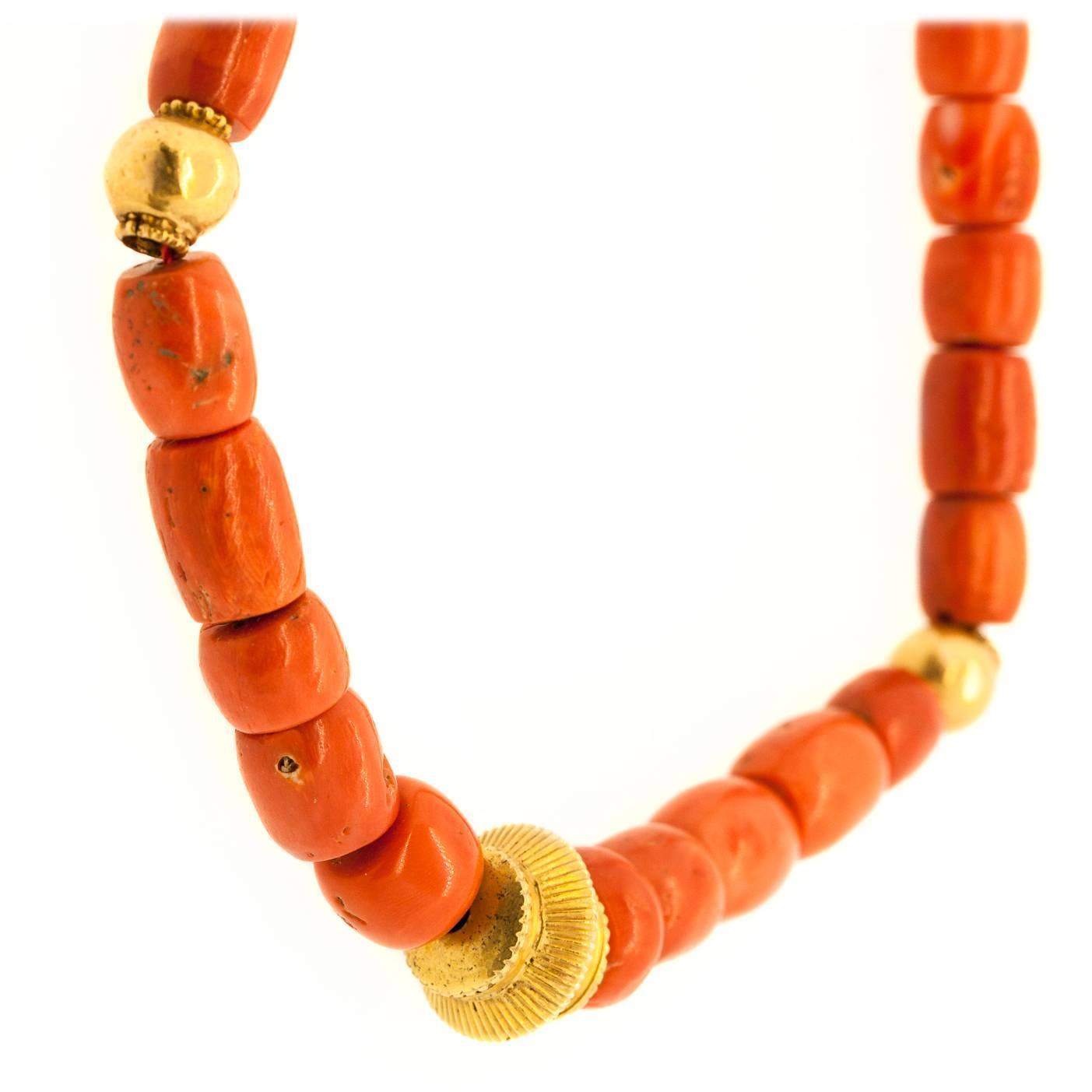 Tibetan Coral Gold Bead Necklace At 1stdibs
