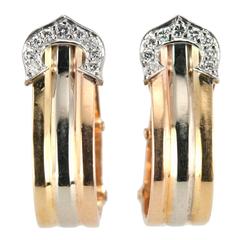 Cartier Diamond Gold Double C Logo Earrings