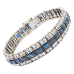 1920s Sapphire Diamond Platinum Tennis Bracelet