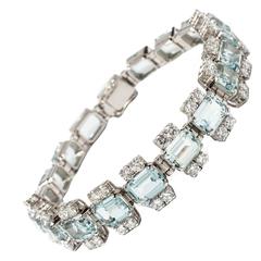 Vintage Aquamarine Diamond Gold Bracelet