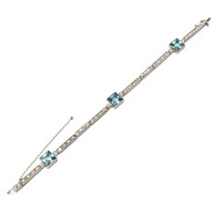 Art Deco Aquamarine Diamond Platinum Bracelet