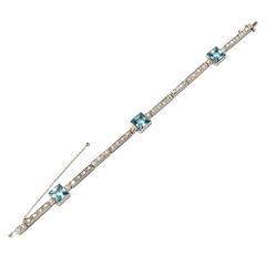 Art Deco Aquamarine Diamond Platinum Bracelet 6
