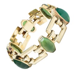 Retro Chrysoprase Gold Link Bracelet