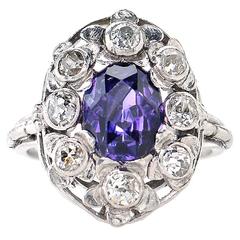 Antique Natural Color Change Sapphire Diamond Platinum Ring
