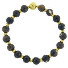 Elizabeth Gage Agate Bead Gold Necklace