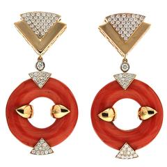 Doughnut Coral Diamond Gold Triangle Motif Earrings 9