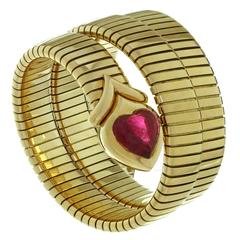 Bulgari Tubogas Rubellite Gold Heart Bracelet