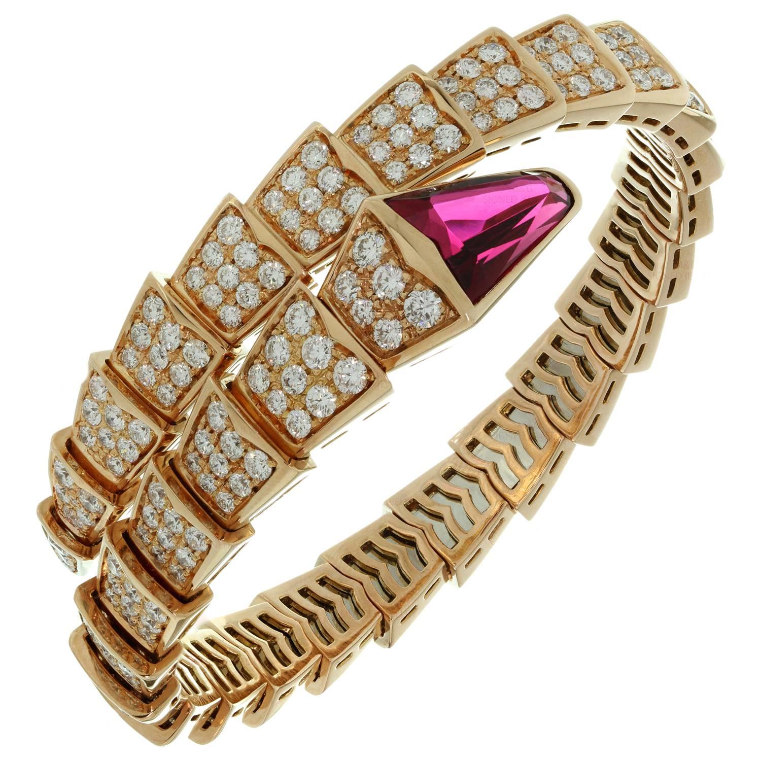 Bulgari Serpenti Rubellite Diamond Gold Bracelet