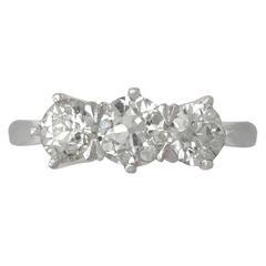 1.45 Ct Diamond and Platinum Trilogy Ring - Antique and Contemporary 2