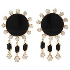 1.40Ct Diamond and Onyx, 14k Yellow Gold Drop Earrings - Vintage Circa 1950 2