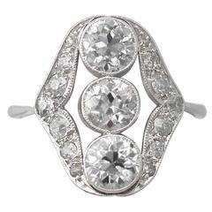 1910s Antique 2.44 Carat Diamond Platinum Three-Stone Ring