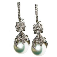 Stambolian South Sea Pearl Diamond Gold Earrings