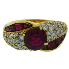 Bague vintage GRAFF en or jaune 18 carats avec rubis et diamants 2,06 carats, rapport AGL