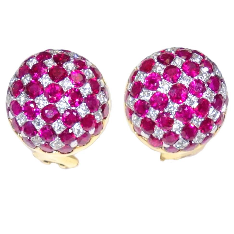 Ruby Diamond Gold Platinum Earrings