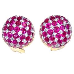 Boucles d'oreilles or platine diamant rubis