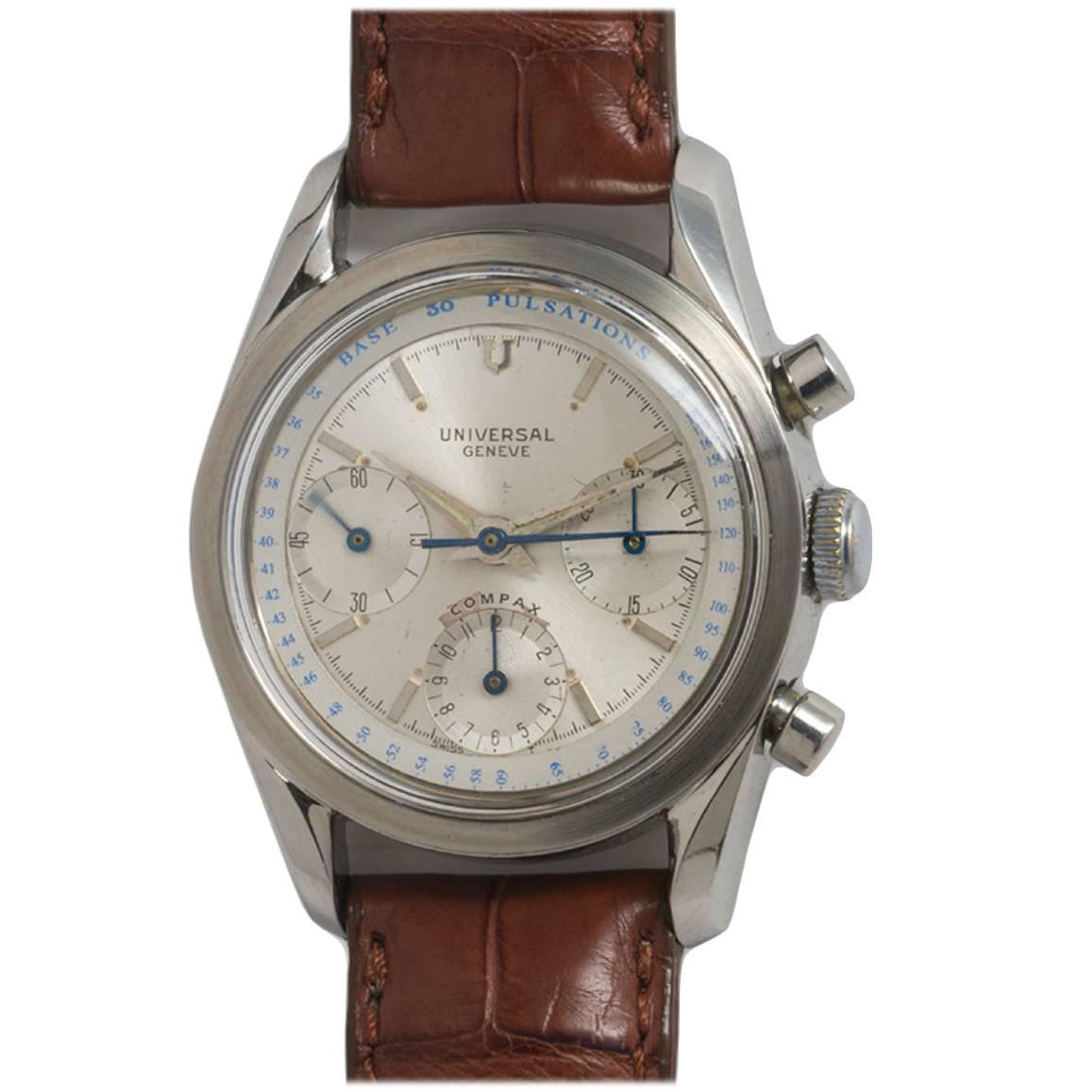 Universal Geneve Stainless Steel Chronograph Wristwatch For Sale at 1stdibs