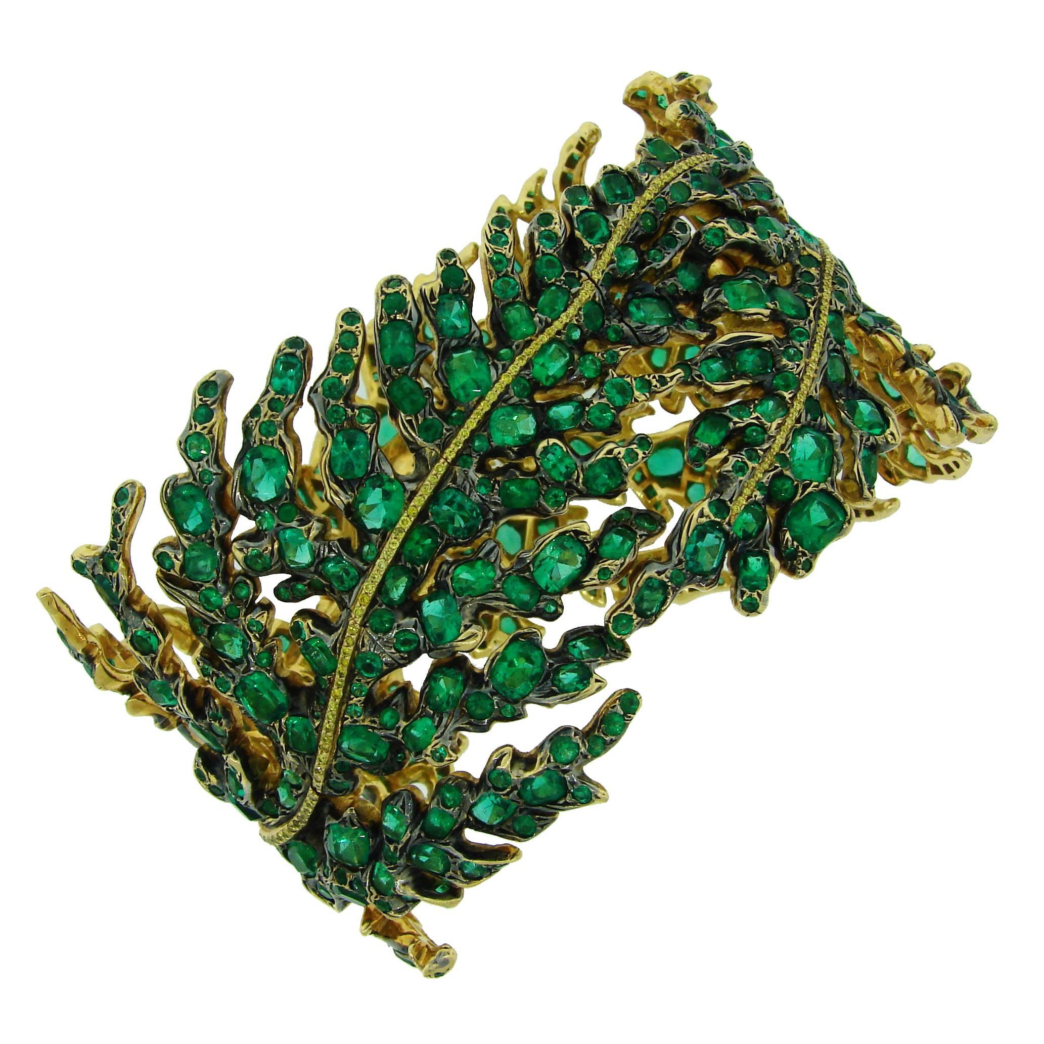Michele della Valle Emerald Fancy Yellow Diamond Gold Bracelet For Sale