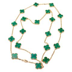 Van Cleef & Arpels Retro Alhambra Malachite 20 Motif Gold Necklace