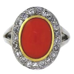 Red Coral Diamond Gold Ring 3
