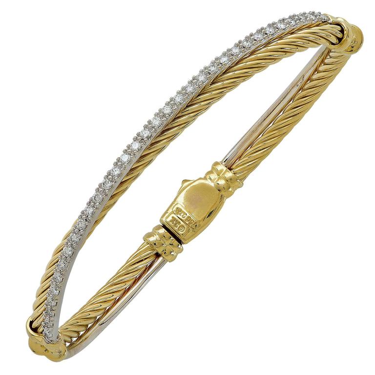 David Yurman Diamond Gold Bangle Bracelet at 1stDibs
