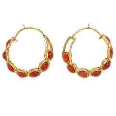 Early Victorian Carnelian Gold Hoop Earrings 11