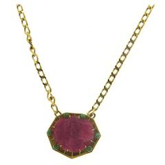 David Webb Carved Ruby Emerald Gold Pendant Necklace