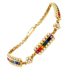 Vintage Asprey Rainbow Sapphire Diamond Gold Bracelet