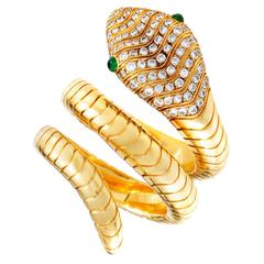 Asprey Emerald Diamond Gold Snake Ring 