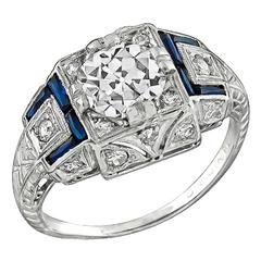 1.00 Carat Sapphire Diamond Platinum Engagement Ring