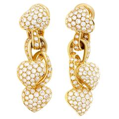 Boucheron Diamond Pave Gold Dangling Heart Earrings