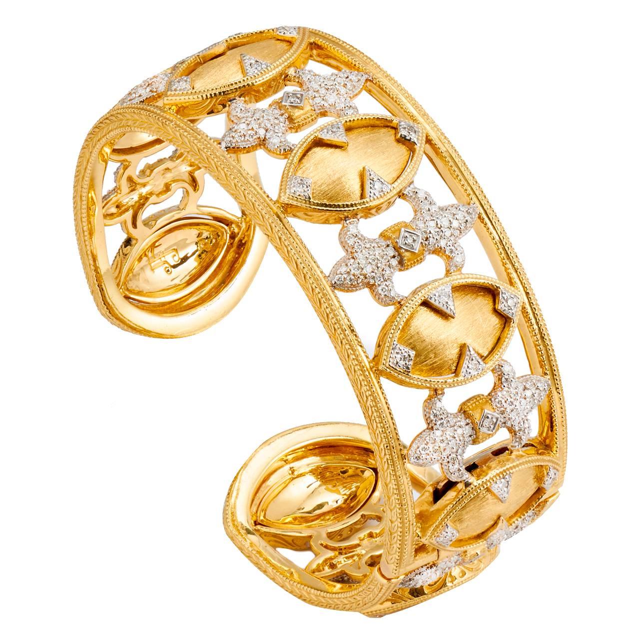 Jude Frances Marquis Fleur Diamond Gold Cuff Bracelet
