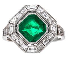 CARTIER Art Deco Emerald Diamond Platinum Art Deco Engagement Ring