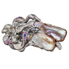 Naomi Sarna Freshwater Pearl Diamond Sapphire Gold Ring