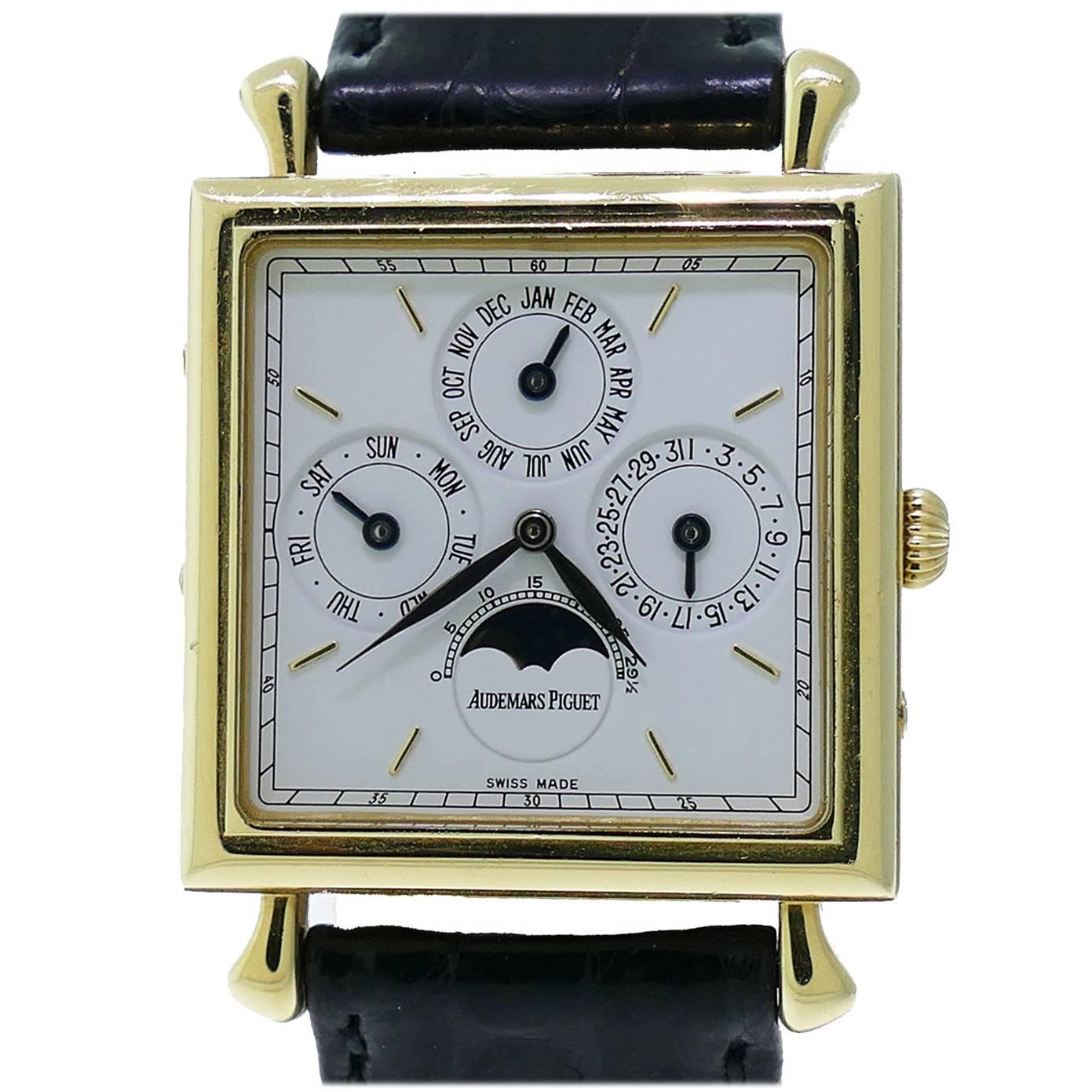 Audemars Piguet Yellow Gold Quantieme Perpetual Calendar Square Wristwatch