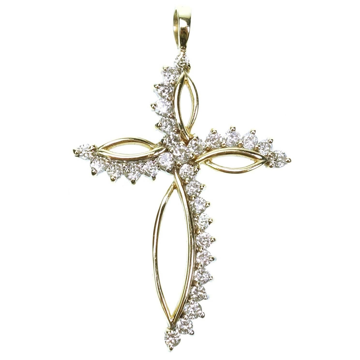 Large Diamond Gold Cross Pendant For Sale