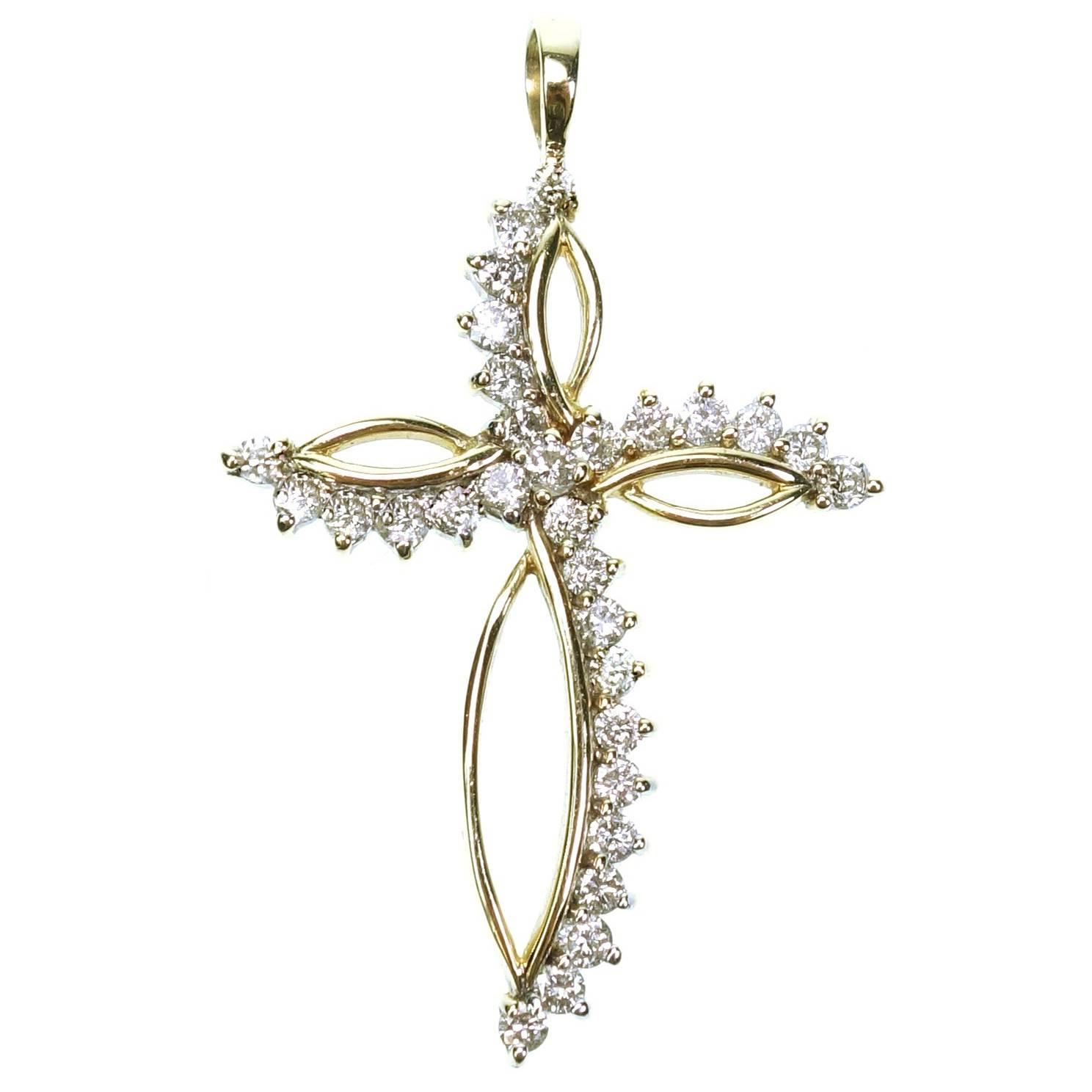 Large Diamond Gold Cross Pendant For Sale at 1stdibs
