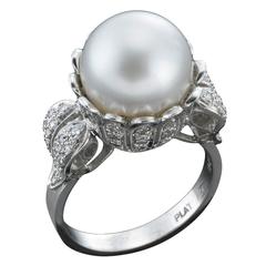 Vintage Hollywood Glamour South Sea Pearl Diamond Gold Ring
