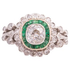 Antique Cushion Cut Emerald Diamond Ring