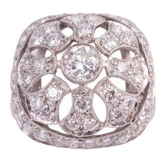 Bague filigrane Art déco en platine avec diamants, années 1940