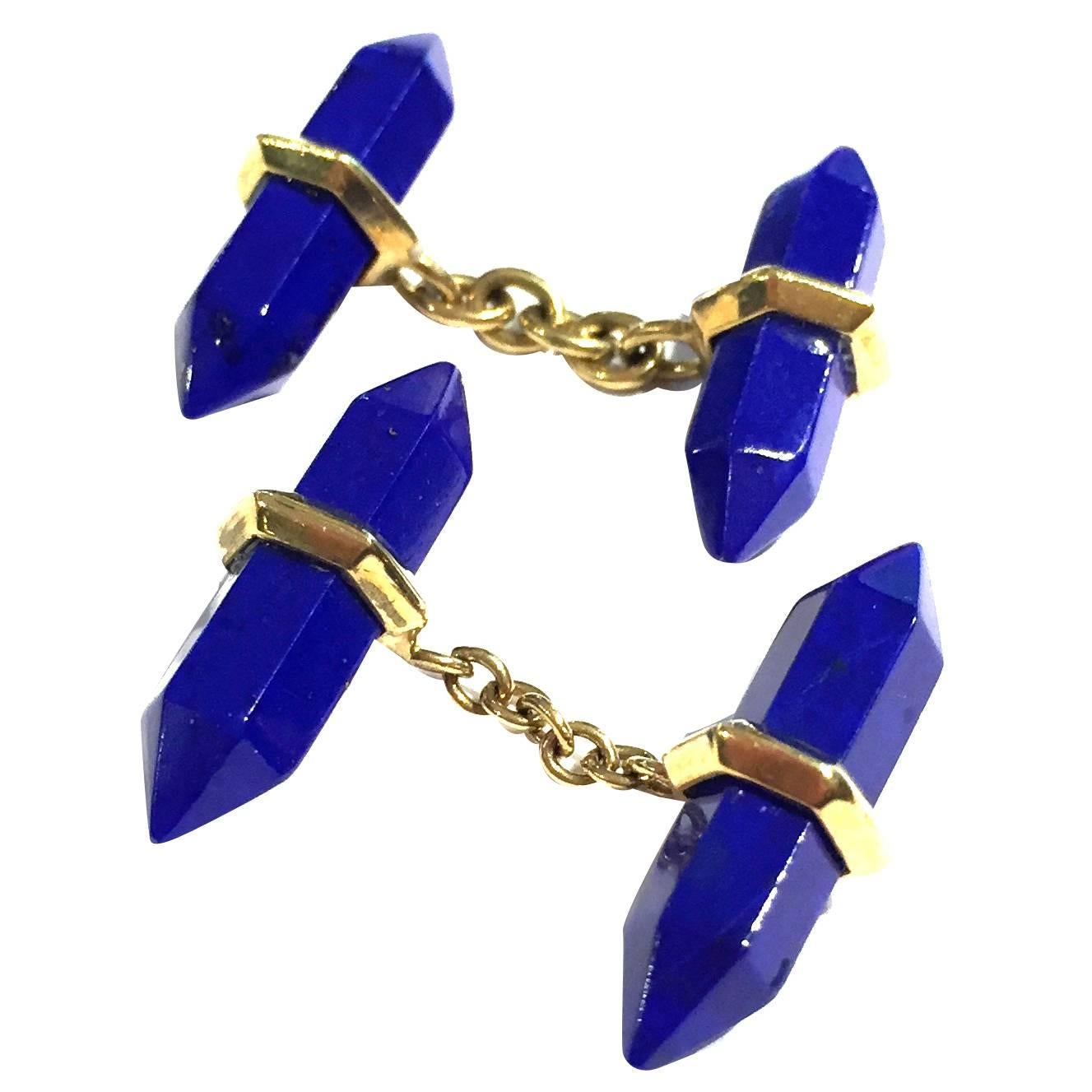 1980s Lapis Gold Cufflinks For Sale