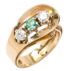 1950s Emerald Diamond Gold Ring