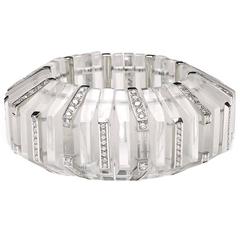 Rock Crystal Diamond Platinum Cuff Bangle Bracelet 4