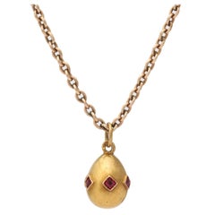Antique 1900s Russian Ruby Gold Easter Egg Pendant